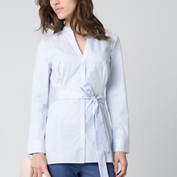 Le chateau pale blue and white pin striped blouse